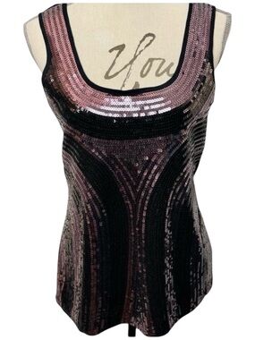 Melanie Lyne Pink/Black Scoop Neck Sleeveless Sequin Top (M)